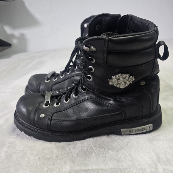 Harley-Davidson Boots Abercorn Sz 11W Leather Biker Motorcycle Side Zipper Black - Picture 1 of 10